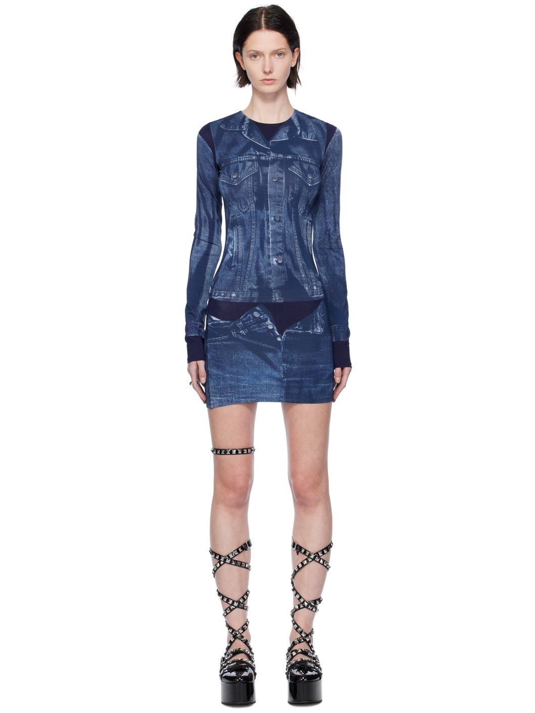 Navy Trompe L'oeil Minidress - 1