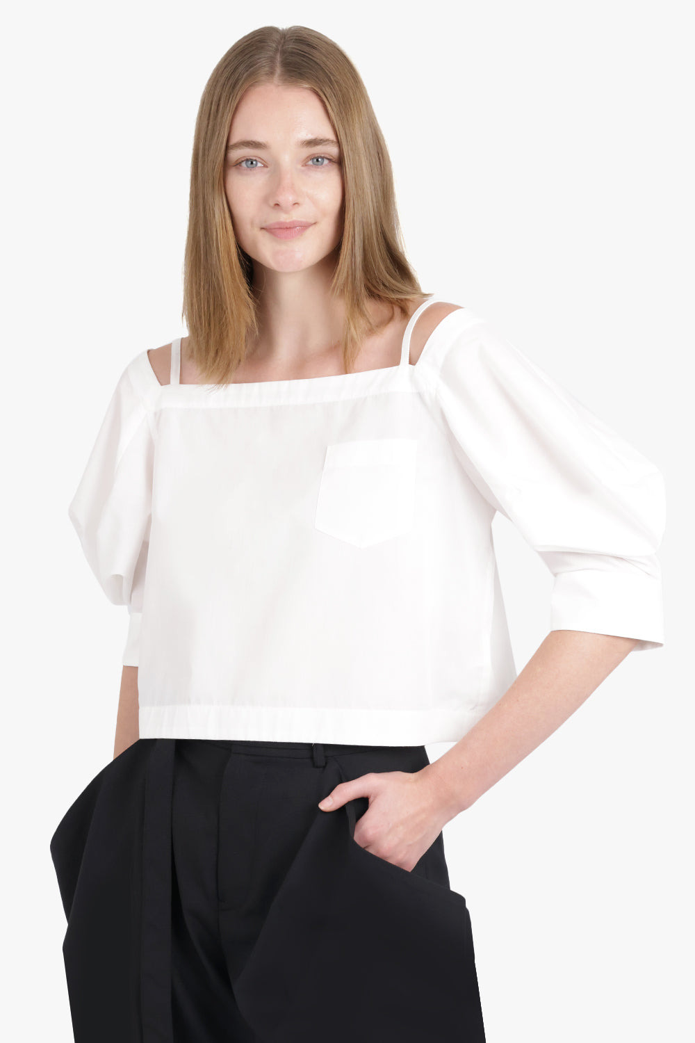 OFF SHOULDER TOP WITH EXAGGERATED WING SLEEVE | OFF WHITE - 7