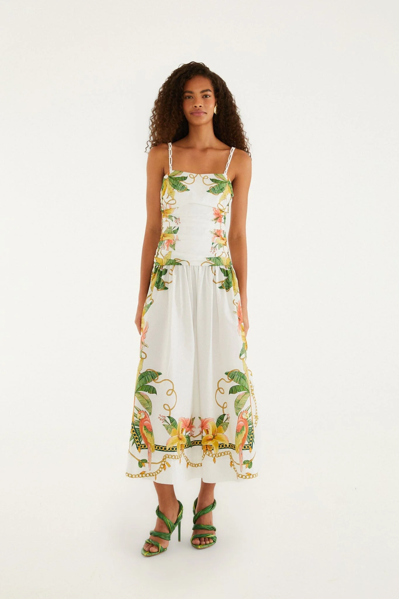 Tropical Royalty Off-White Midi Dress Sleeveless - 1