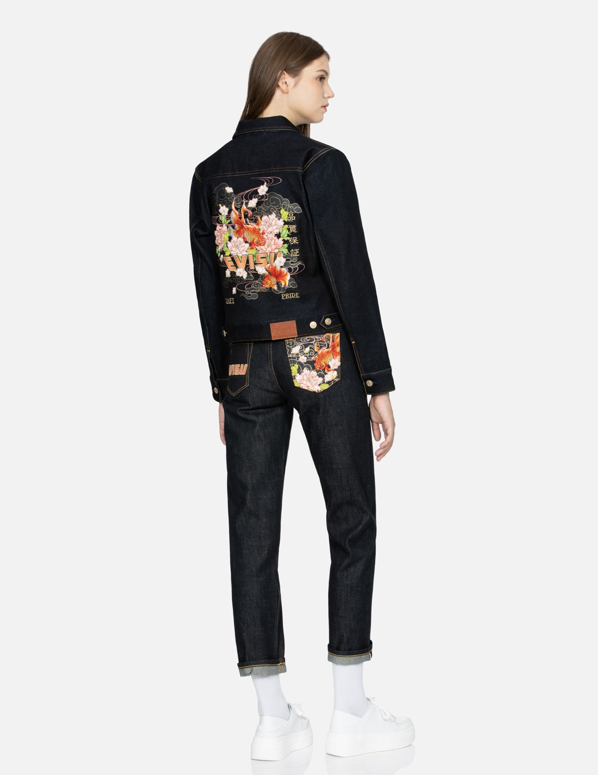 GOLDFISH AND FLORAL FLOW EMBROIDERY REGULAR FIT DENIM JACKET - 3