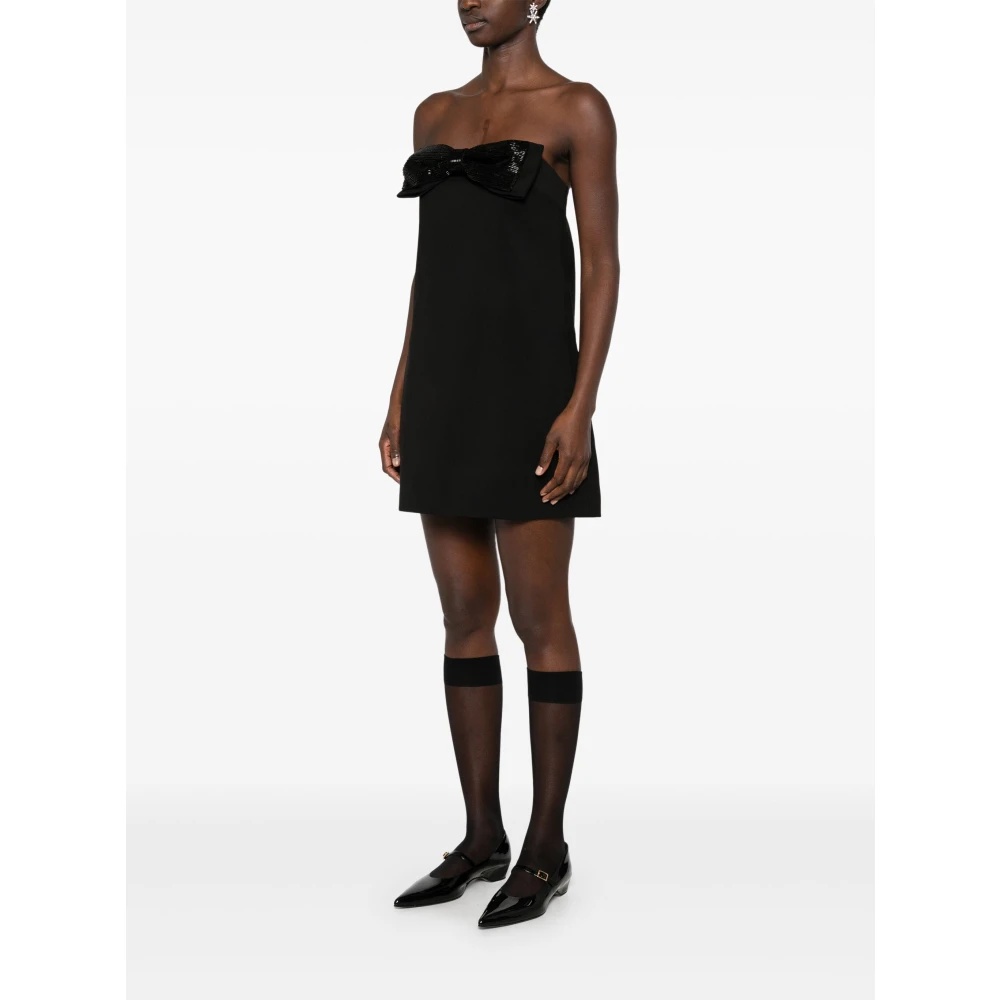 self-portrait BLACK BANDEAU DRESS WITH RHINESTONE BOW