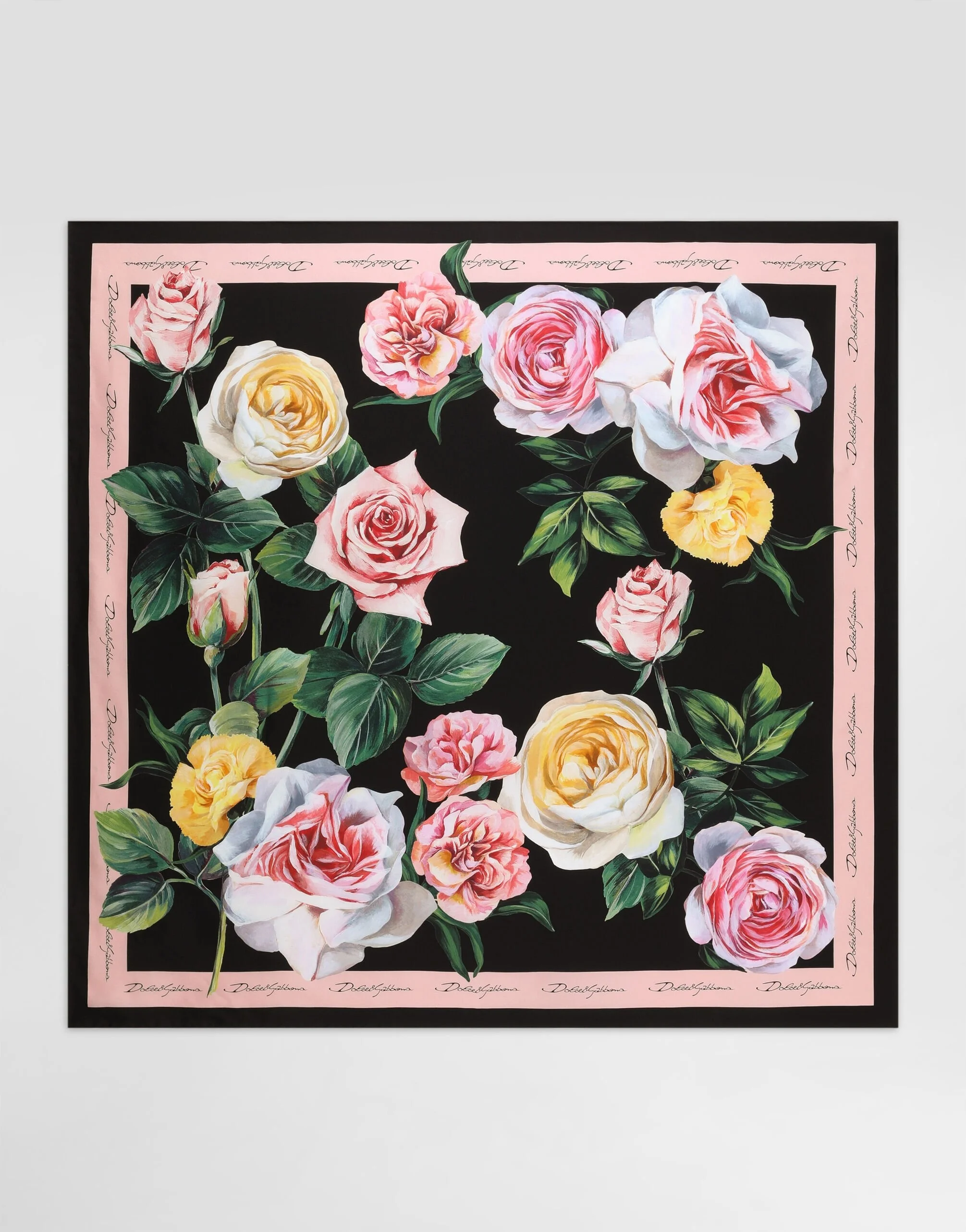 Rose and peony-print silk twill foulard (90x90) - 1