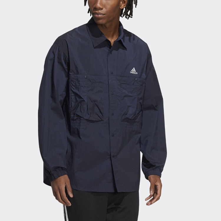Men's adidas Prsve J Solid Color Sports Cargo Long Sleeves Ink Blue Shirt HD0039 - 2