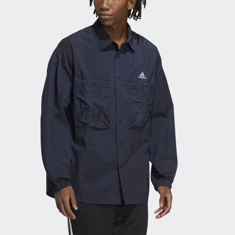 adidas Men's adidas Prsve J Solid Color Sports Cargo Long Sleeves Ink Blue Shirt HD0039 outlook