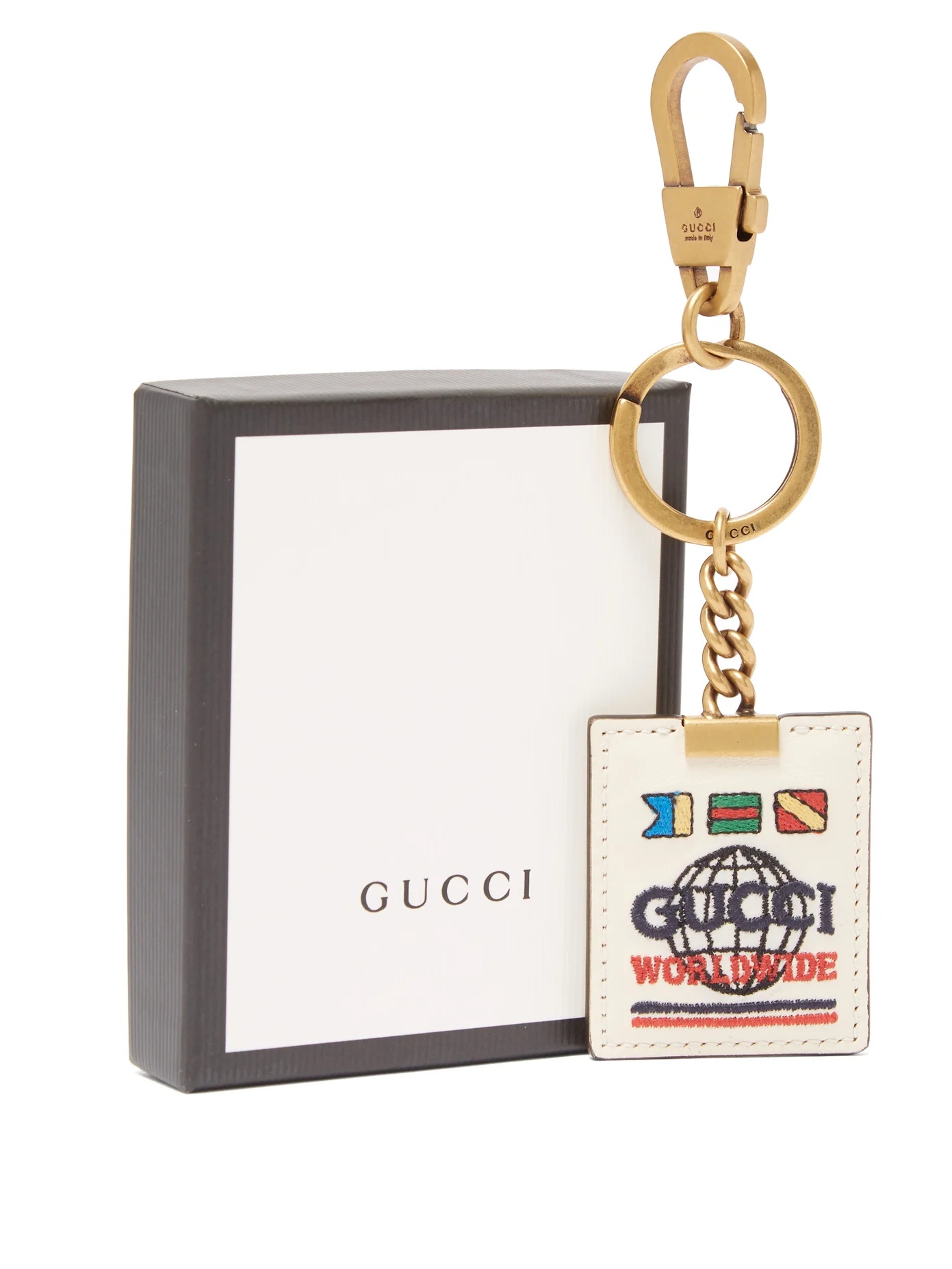 Worldwide-embroidered leather key ring - 4