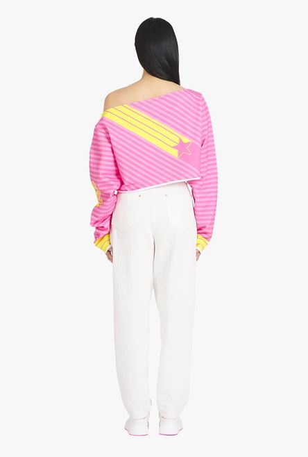 Balmain x Barbie - Pink cotton off-the-shoulder crop top - 3