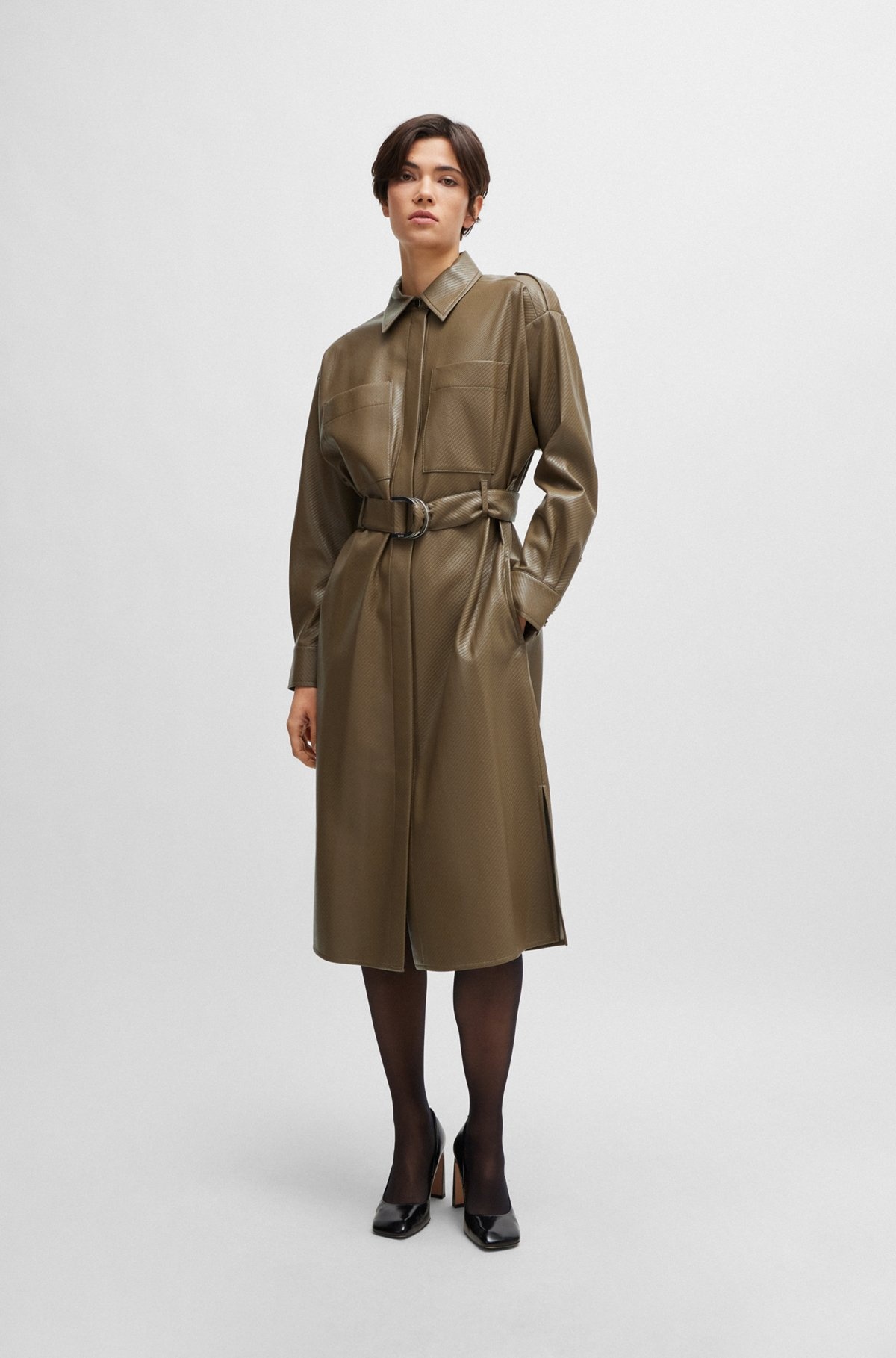 BELTED SHIRT DRESS IN PERFORATED FAUX LEATHER - 2