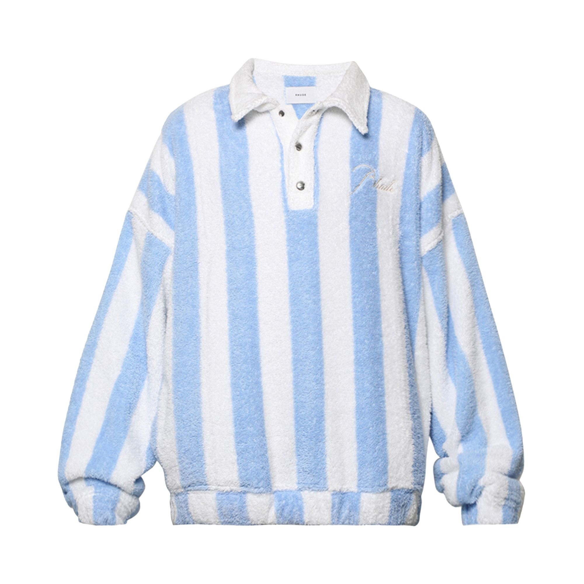 Rhude Striped Loop Terry Polo 'White/Light Blue' - 1