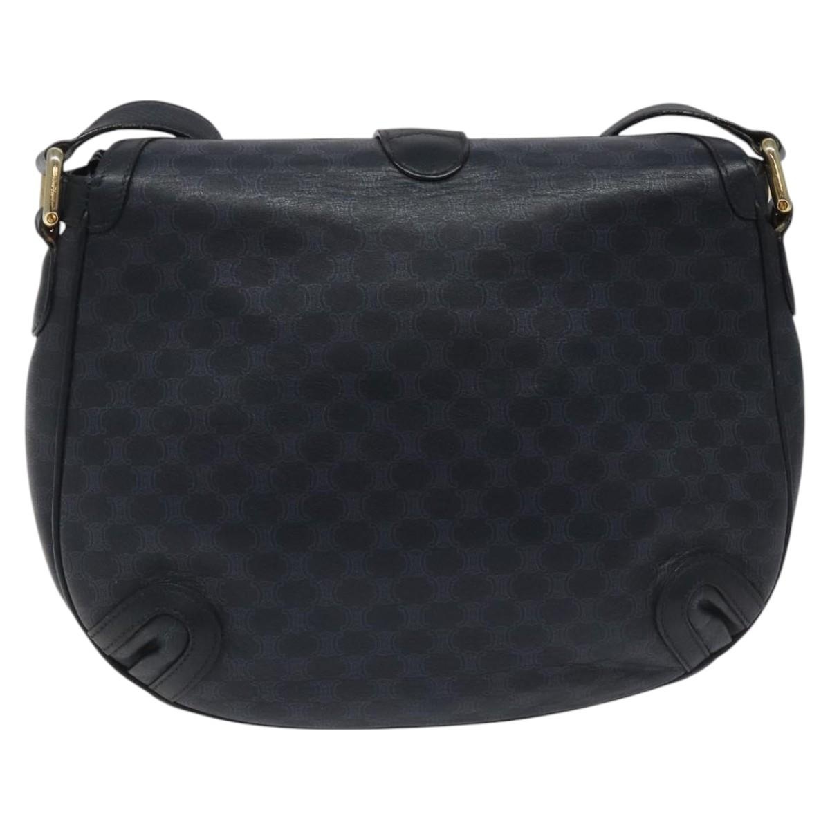 CELINE Macadam Canvas Shoulder Bag Leather Navy Gold - 3
