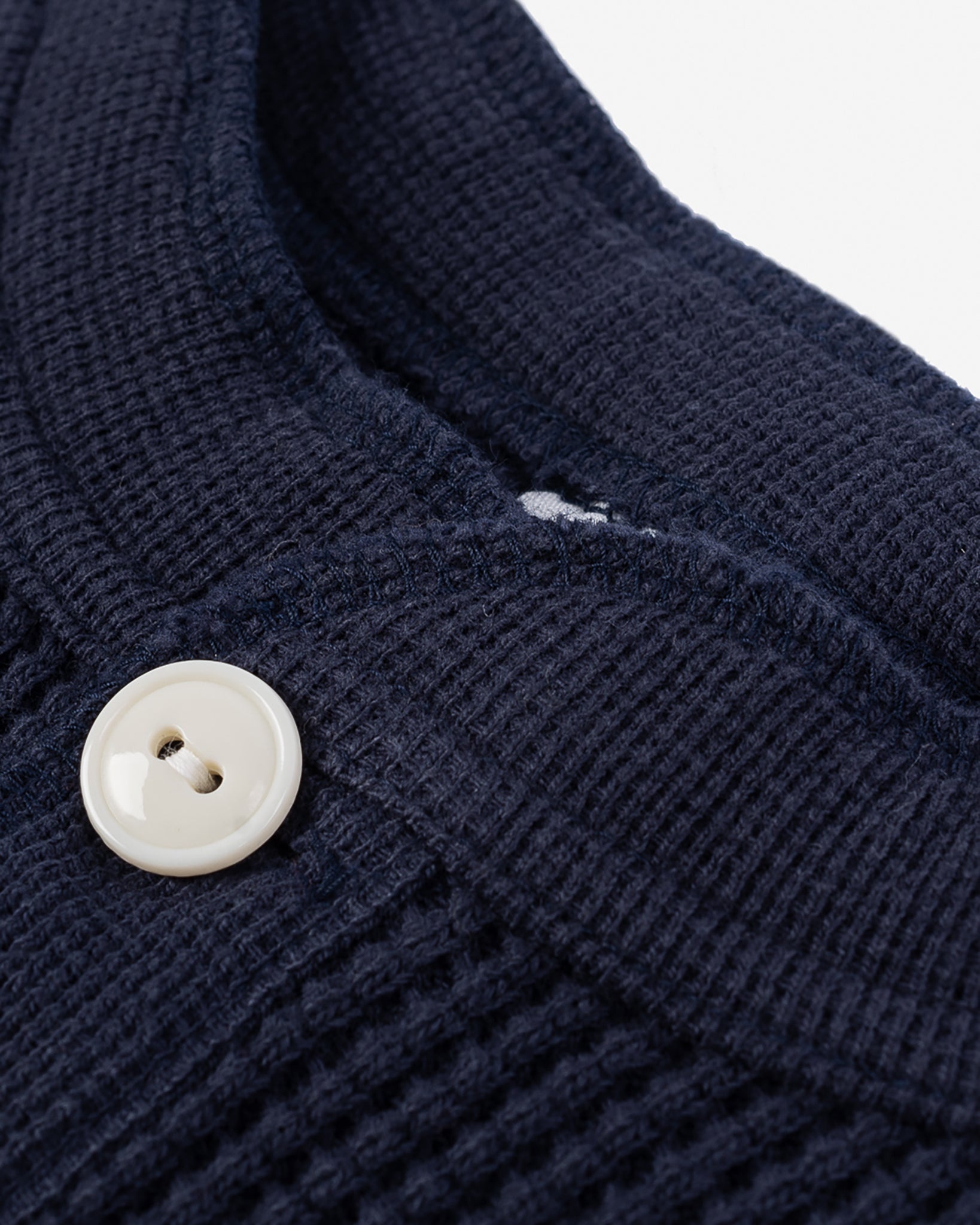 IHTL-1213-NAV Waffle Knit Long Sleeved Thermal Henley - Navy - 9