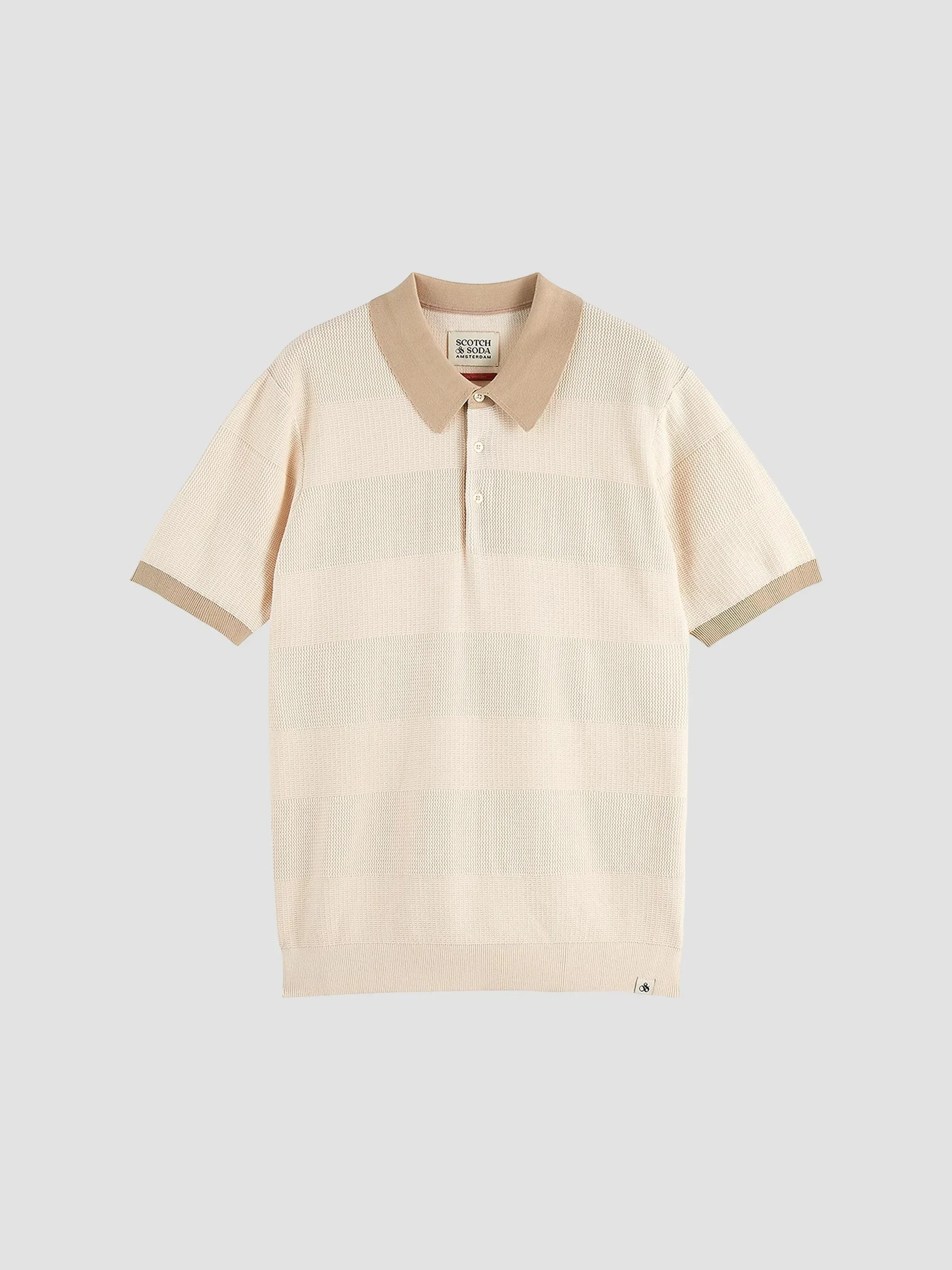 Men's Textured Cotton Knit Polo Shirt - Eggshell - 1