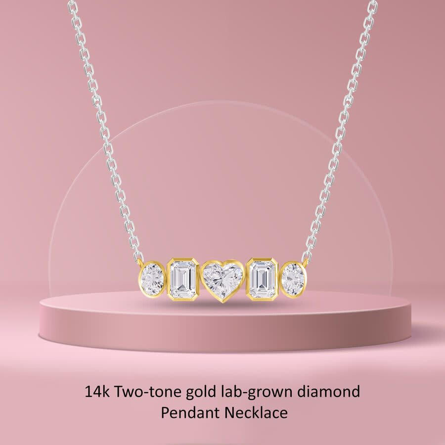Diamond2Deal - Diamond2Deal 14k Two-tone Gold 3.6 Ct Multi Shape Lab Grown Diamond Pendant Necklace 18" VVS-VS, E-F - 4