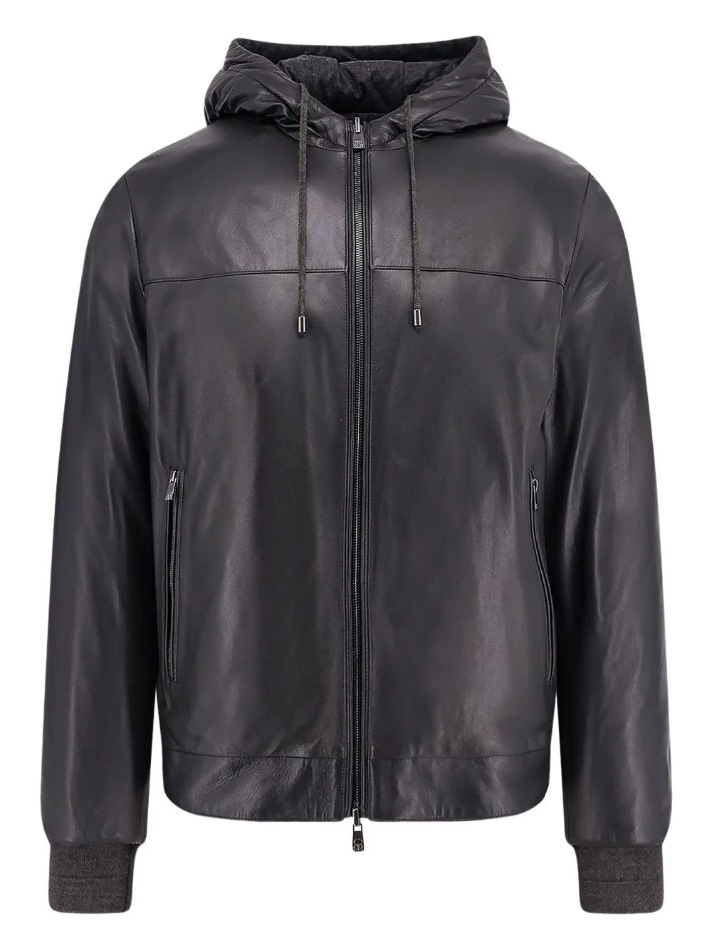 lined hooded leather jacket - 1