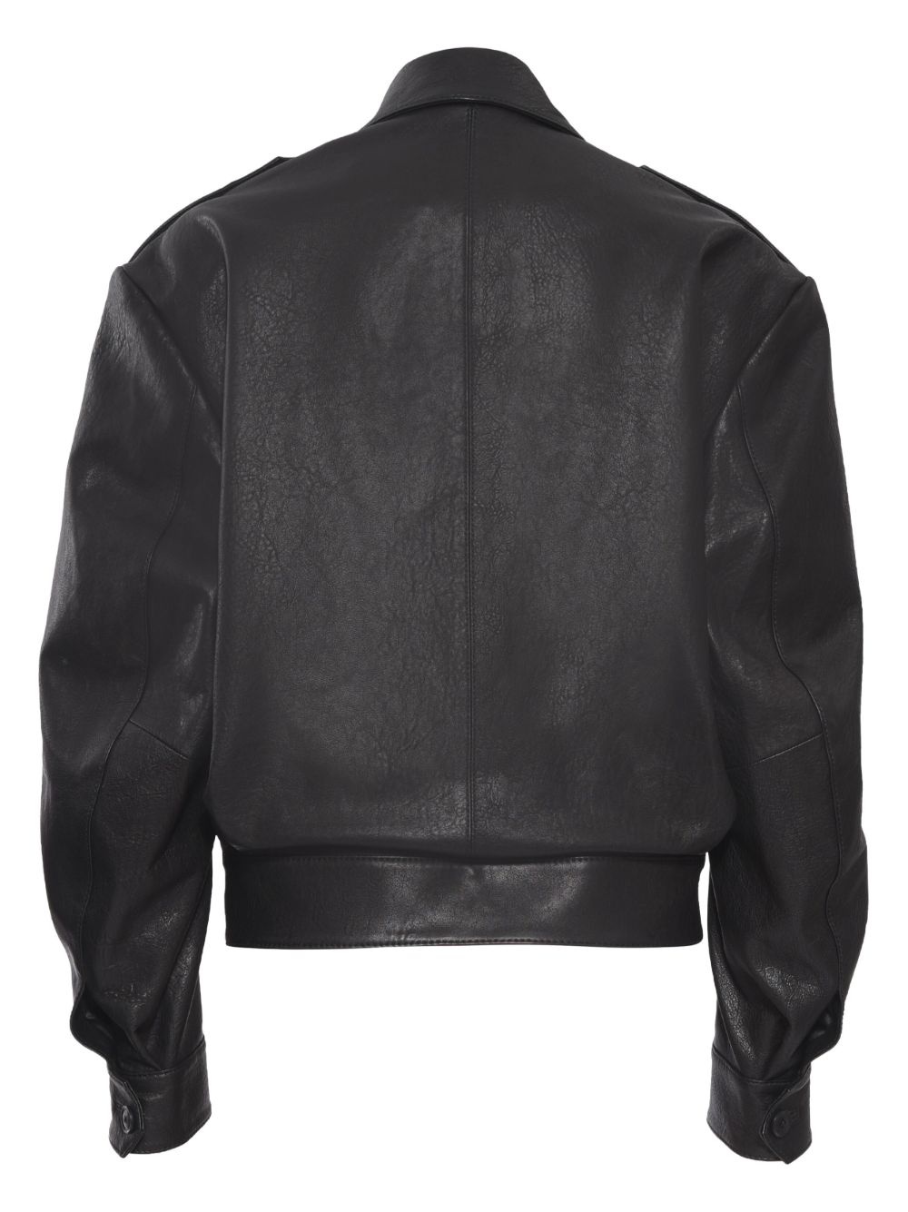 notched-lapels leather jacket - 4