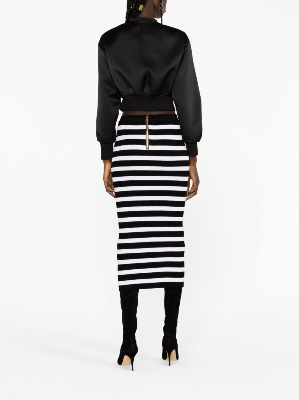 striped ribbed-knit midi skirt - 3