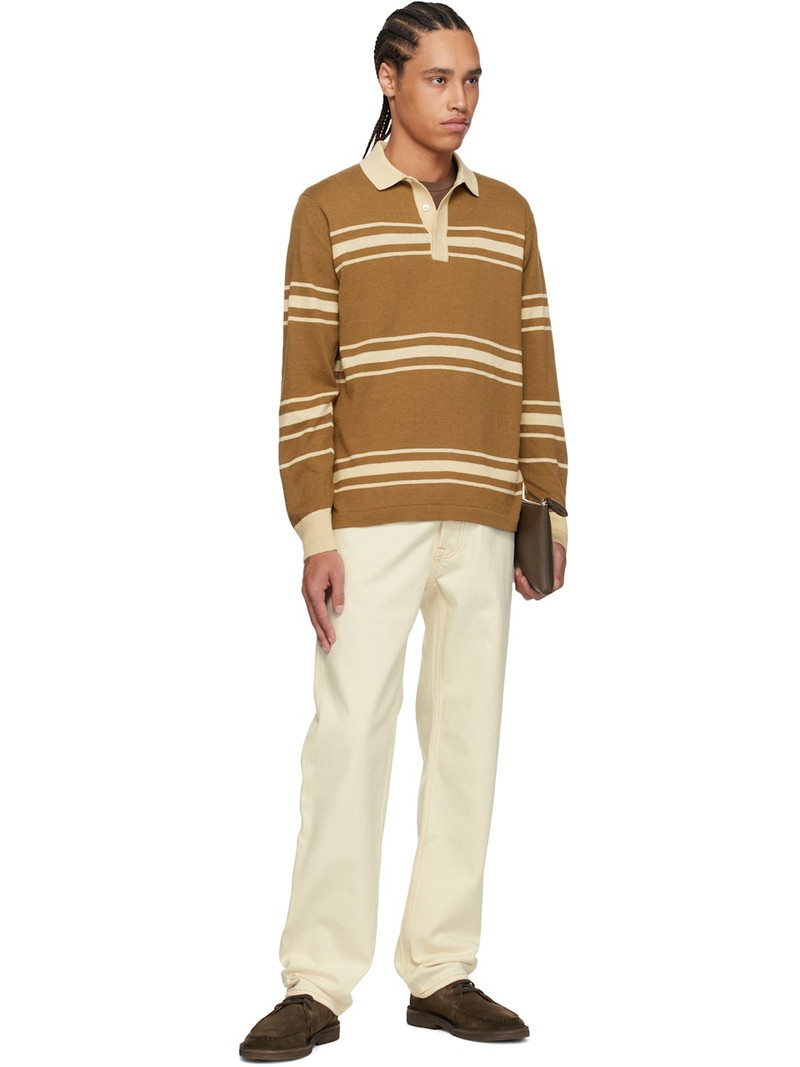 Drake's Brown & Beige Linen Cotton Knitted Rugby Polo outlook