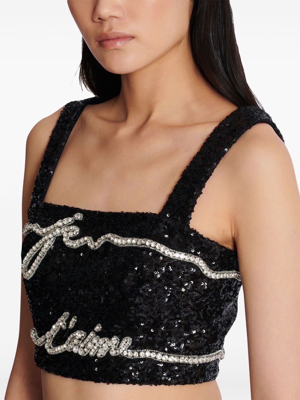 sequinned cropped top - 7