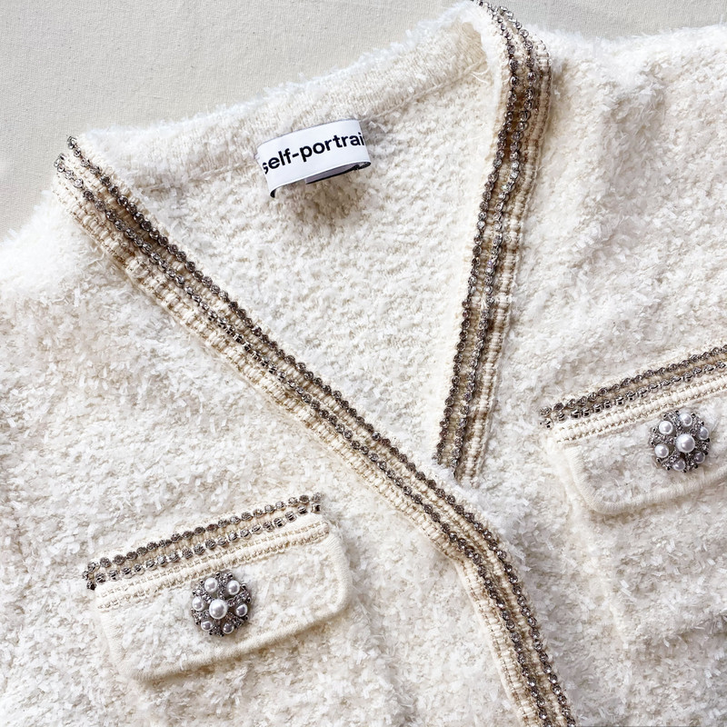 White Tape Knit Cardigan 4