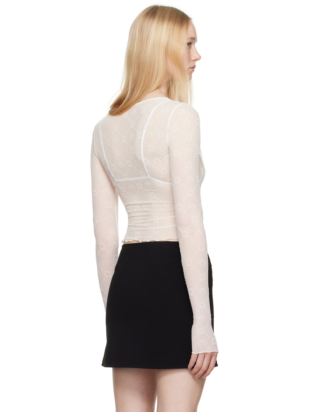 White Recycled Mesh Flock Second Skin Cropped T-shirt - 3