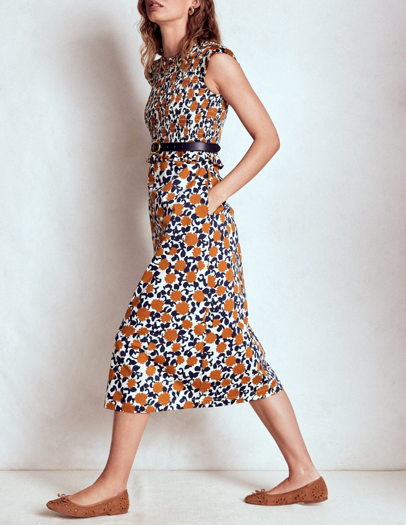 Carolina Smocked Midi Dress-Cognanc, Floweret Vine 6