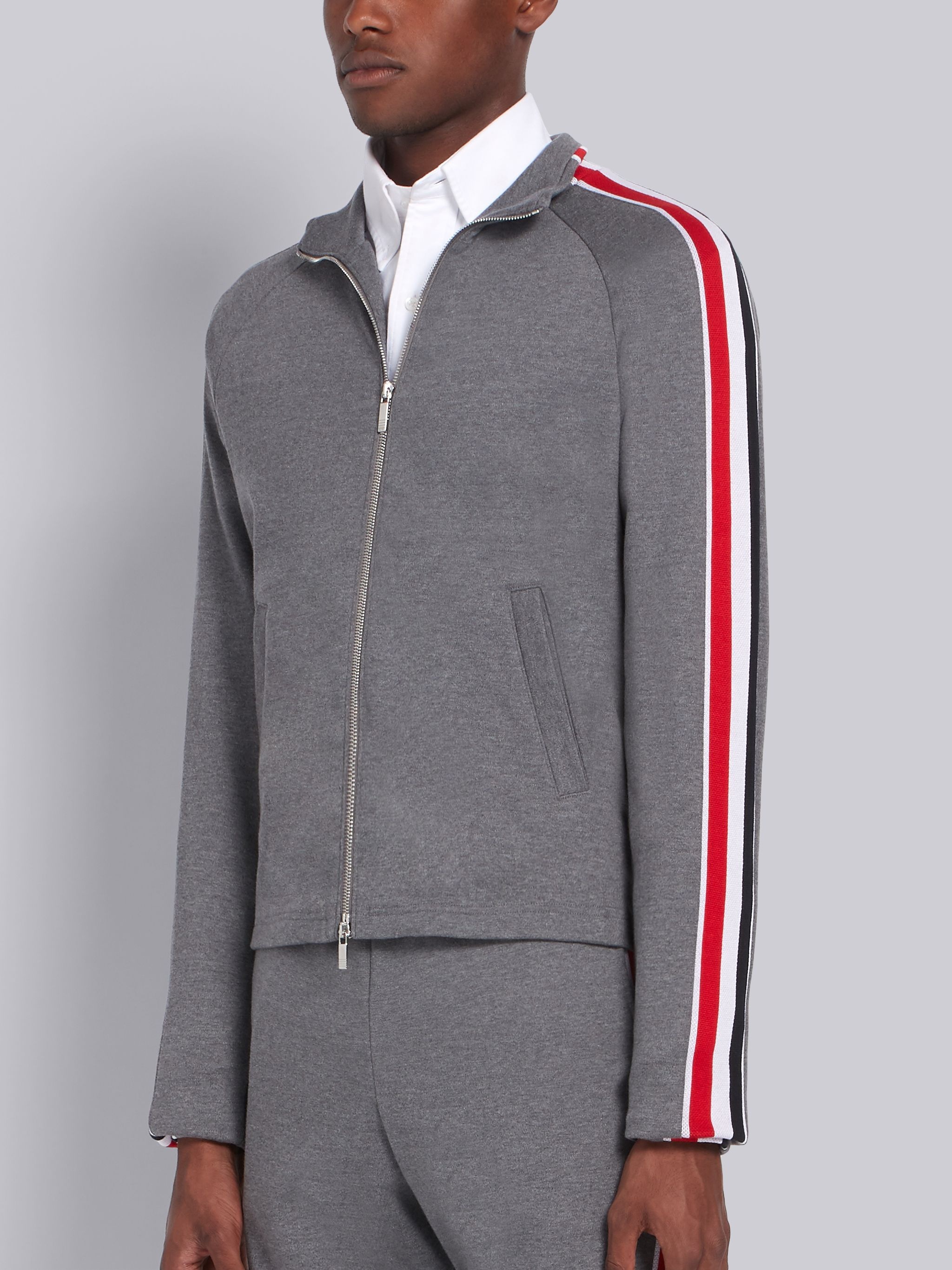 Medium Grey Cotton Interlocking RWB Stripe Track Jacket - 2