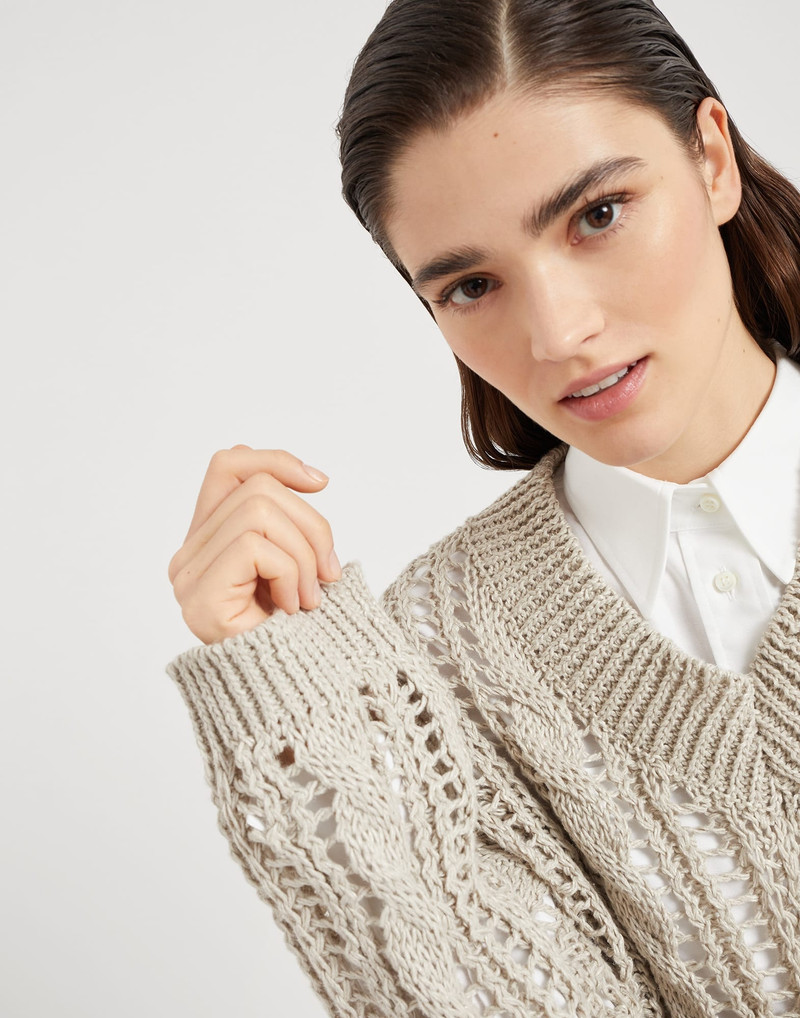 Jute and cotton cable & mesh sweater 3