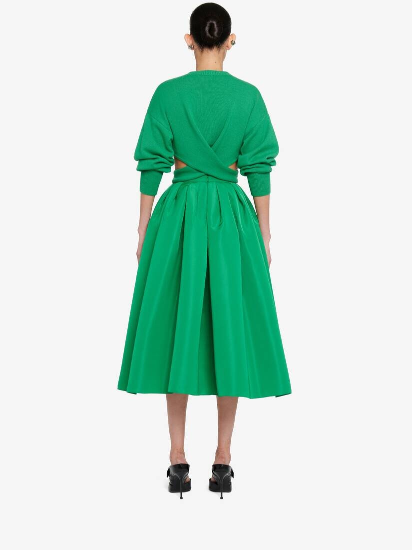 Women's Gathered Midi Skirt in Bright Green - 4