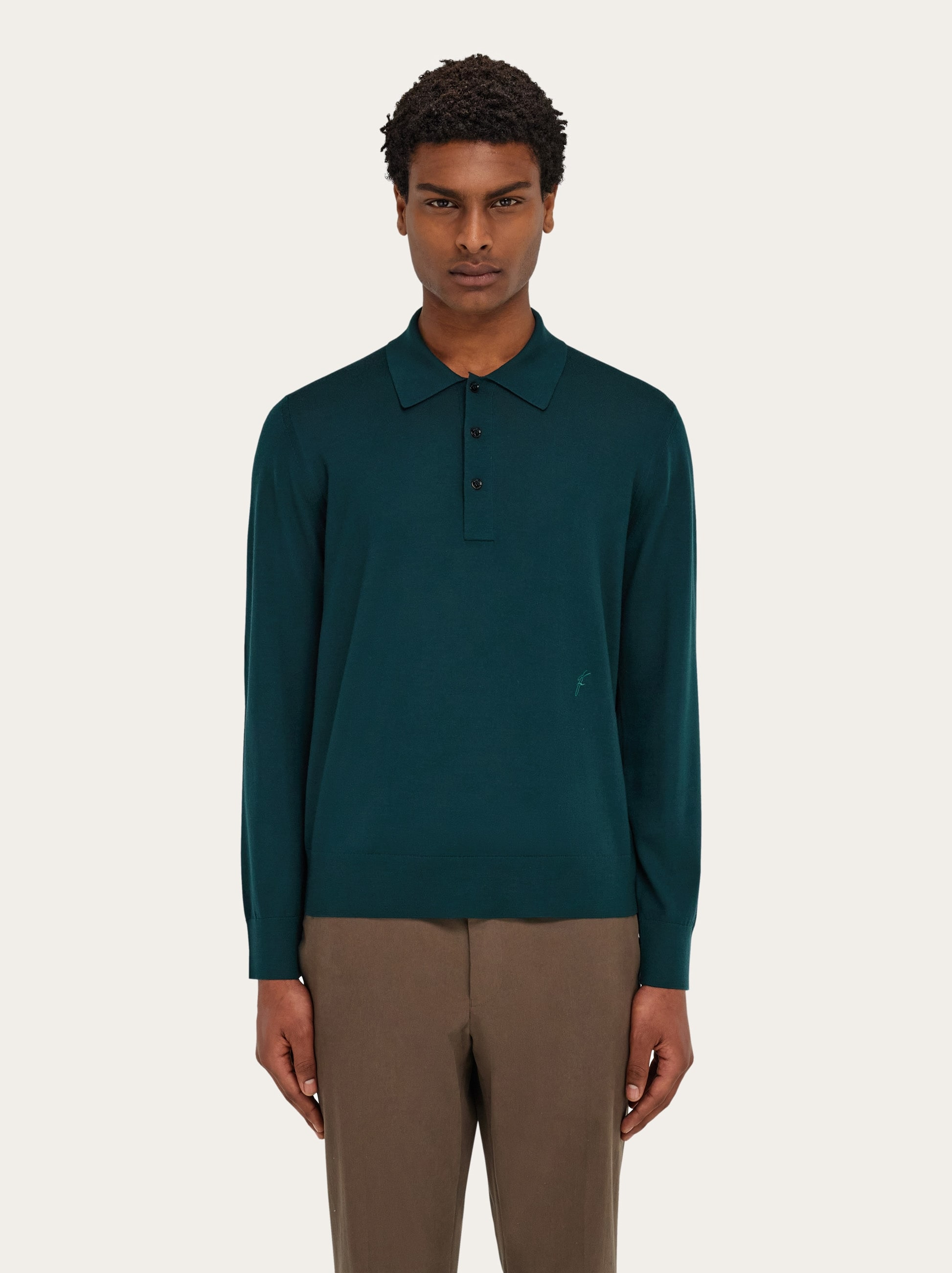 Wool polo shirt with long sleeves - 2