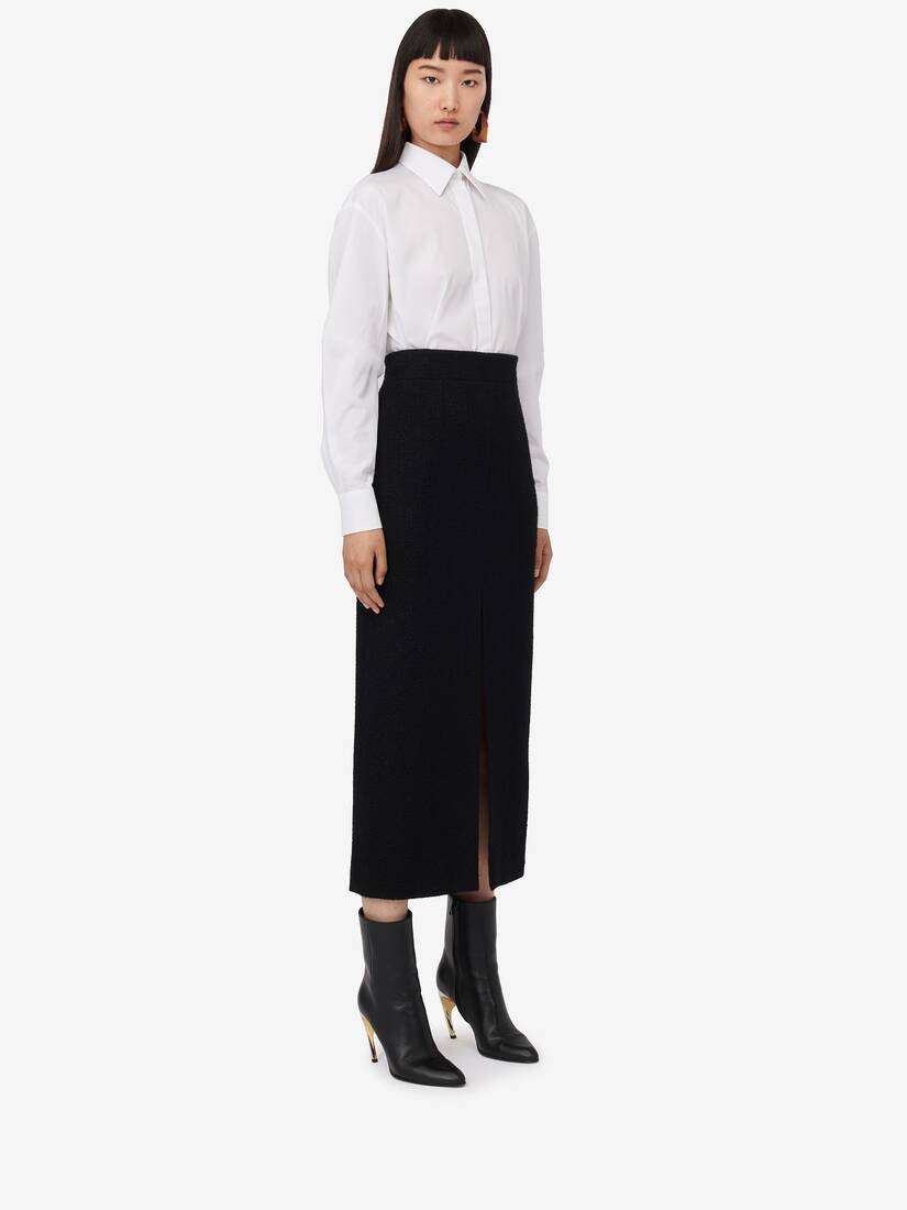 Women's Slashed Pencil Skirt in Black - 3