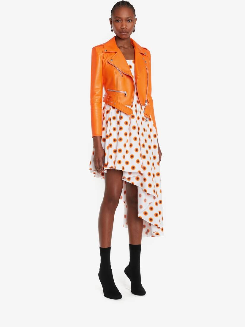 Women's Cropped Biker Jacket in Sunset Orange - 3