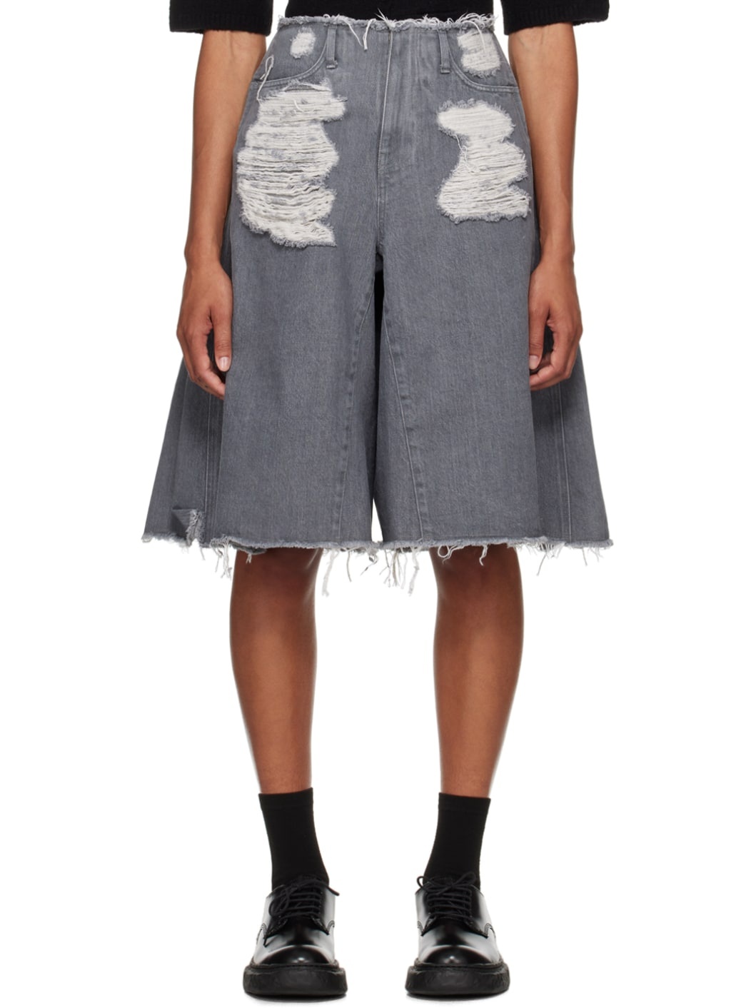 Gray Distressed Shorts - 1