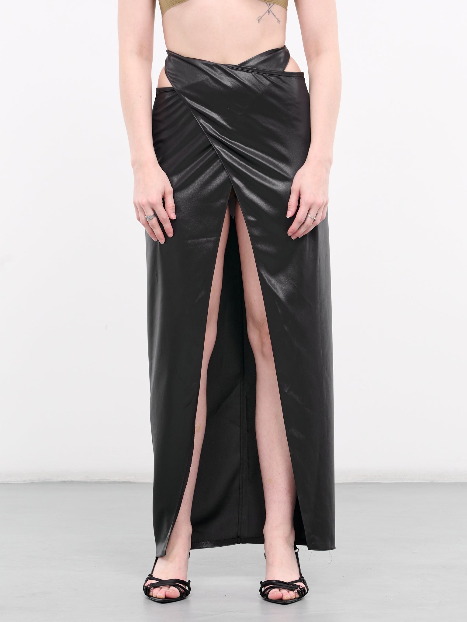 Crinkle Satin Wrap Skirt - 1