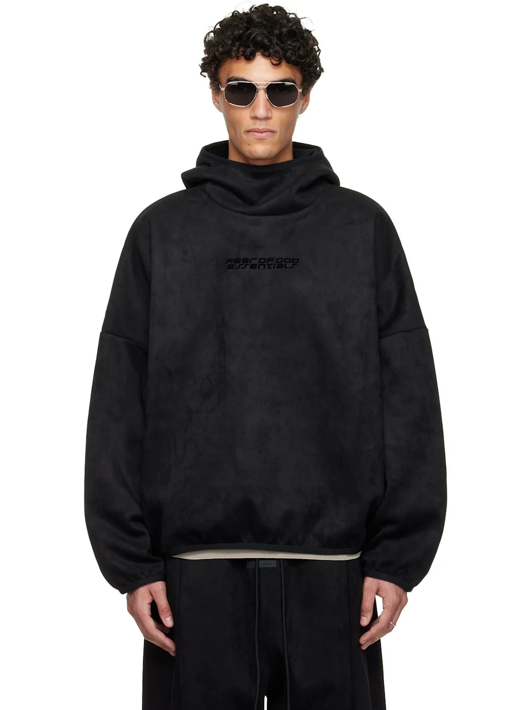 Black Holiday Faux-Suede Fleece Modern Hoodie - 1