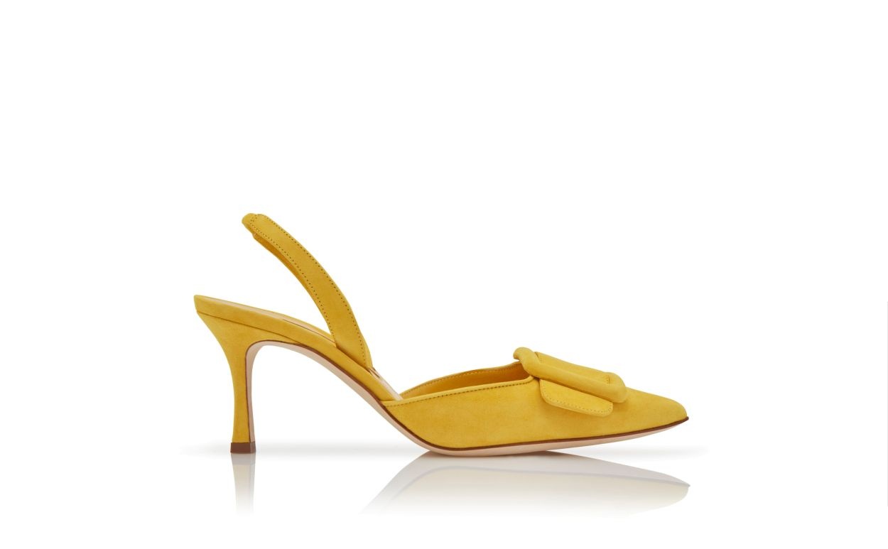 Yellow Suede Slingback Pumps - 1