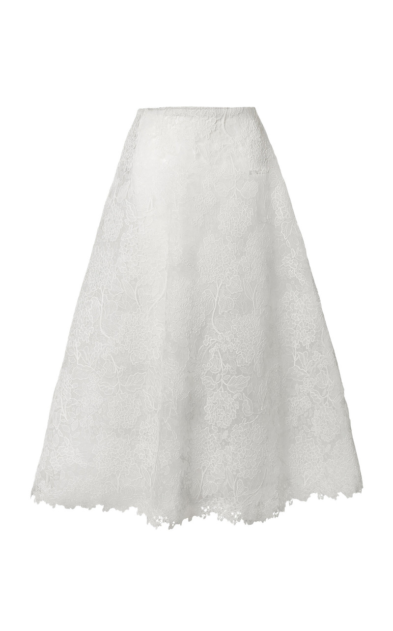 High-Rise Hydrangea Floral Lace Midi Skirt white 1
