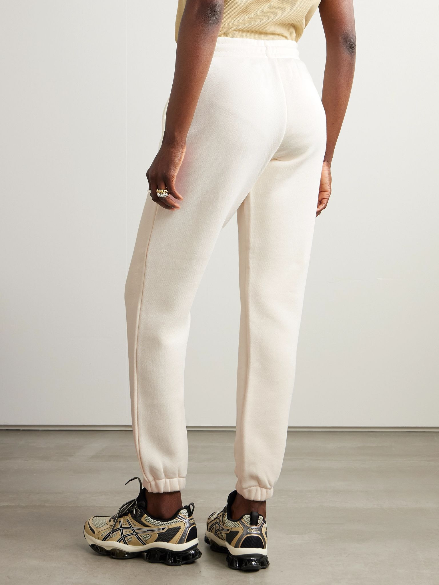 Appliquéd cotton-blend jersey sweatpants Cream - 3