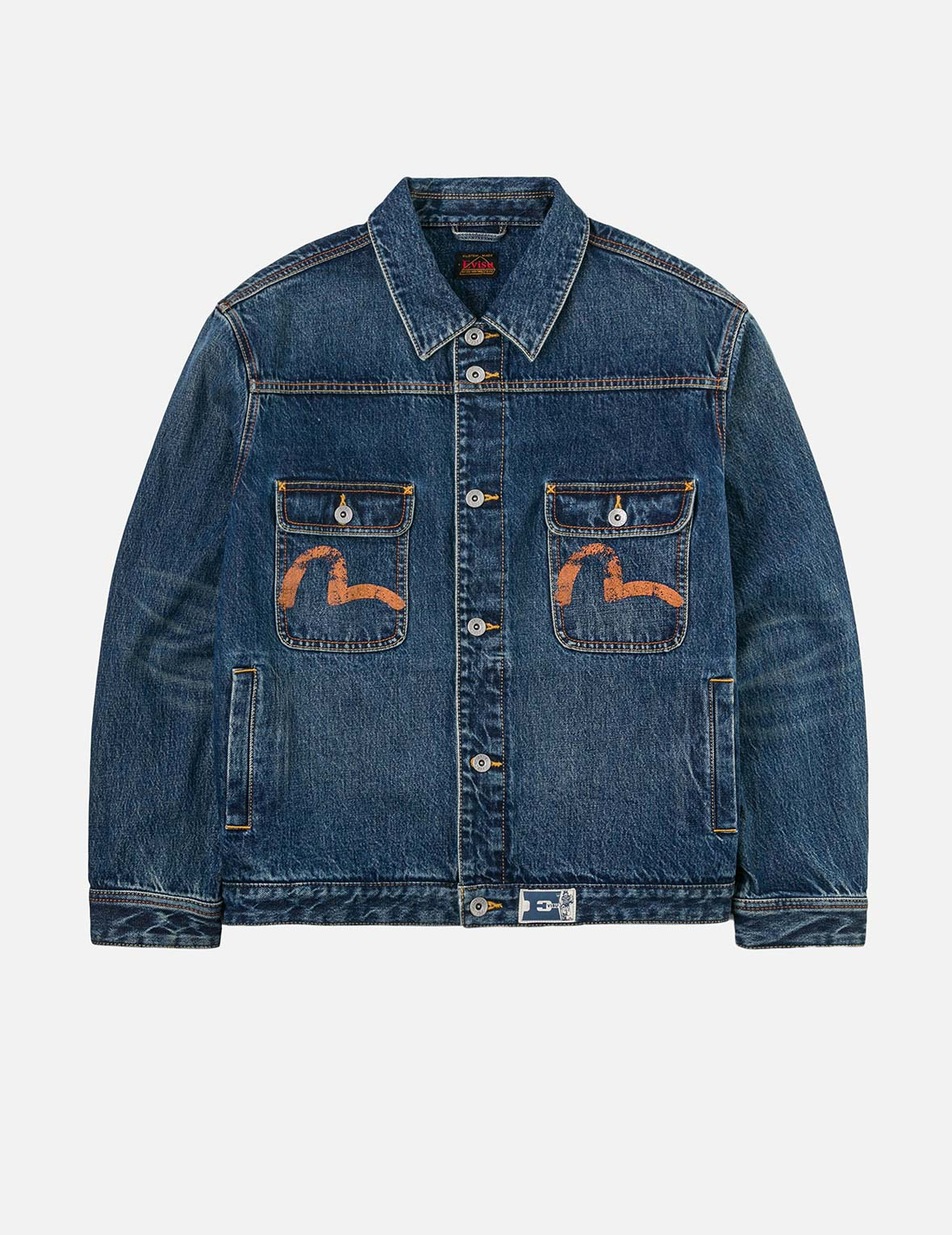 Distressed Seagull Print and Frayed Logo Patch Embroidery Relax Fit Denim Jacket - 3