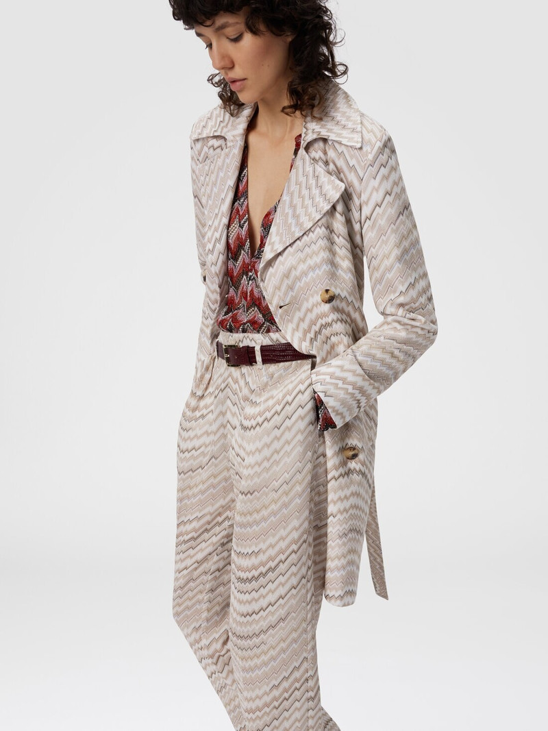 Double-Breasted Trench Coat with Wavy Zigzag Pattern 4