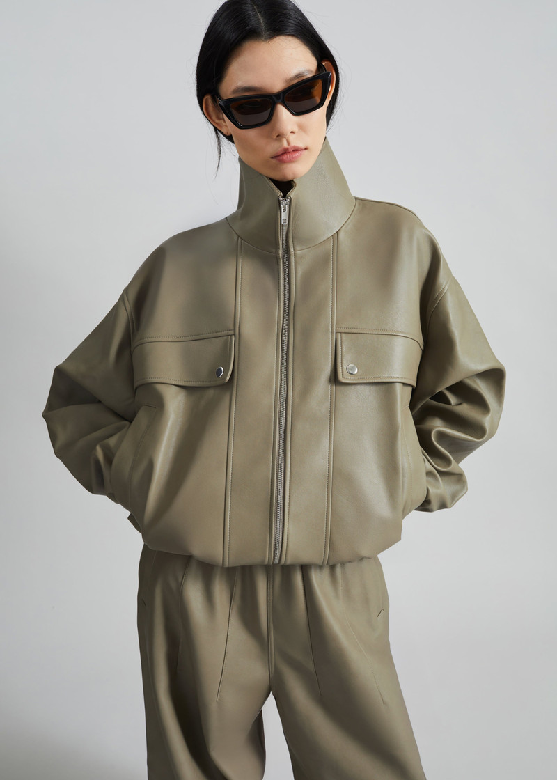 The Frankie Shop Nolita Faux Leather Bomber Jacket - Sage outlook