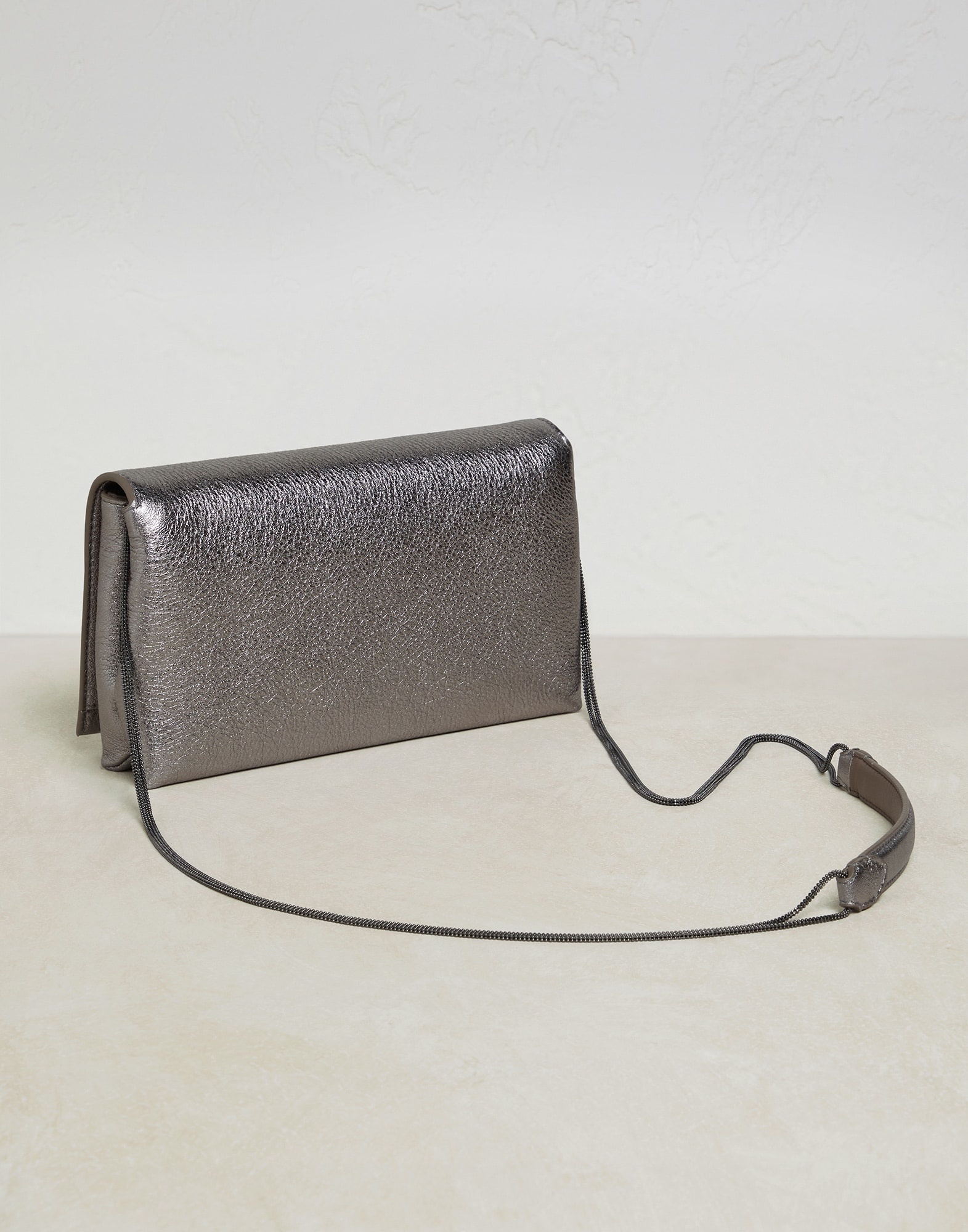 Lamé leather city bag with precious chain - 2