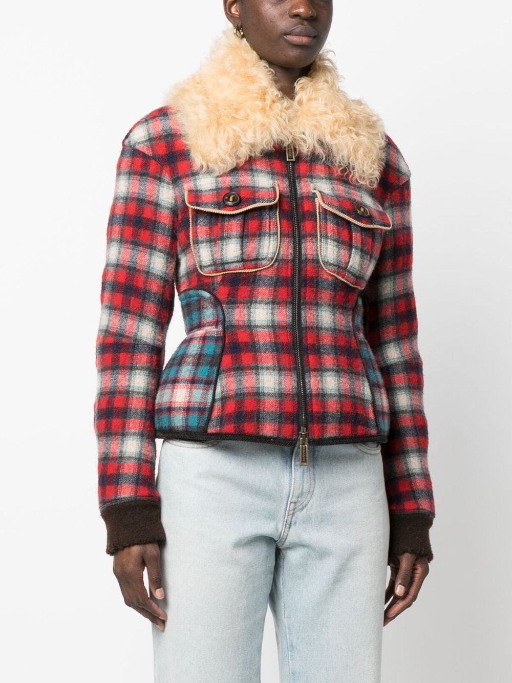 fur-collared flannel jacket - 3