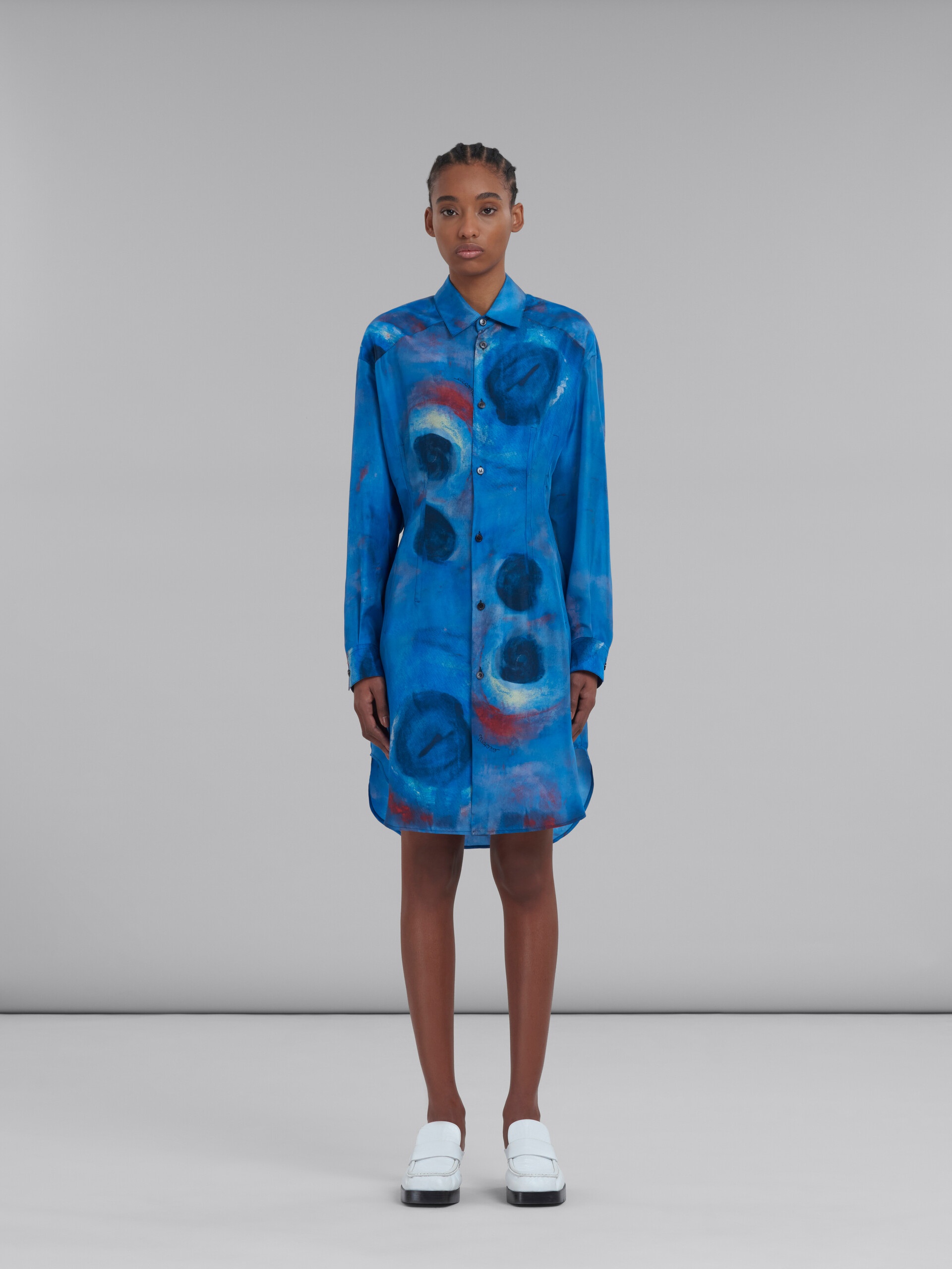 SILK SHIRT DRESS WITH BUCHI BLUE PRINT - 2