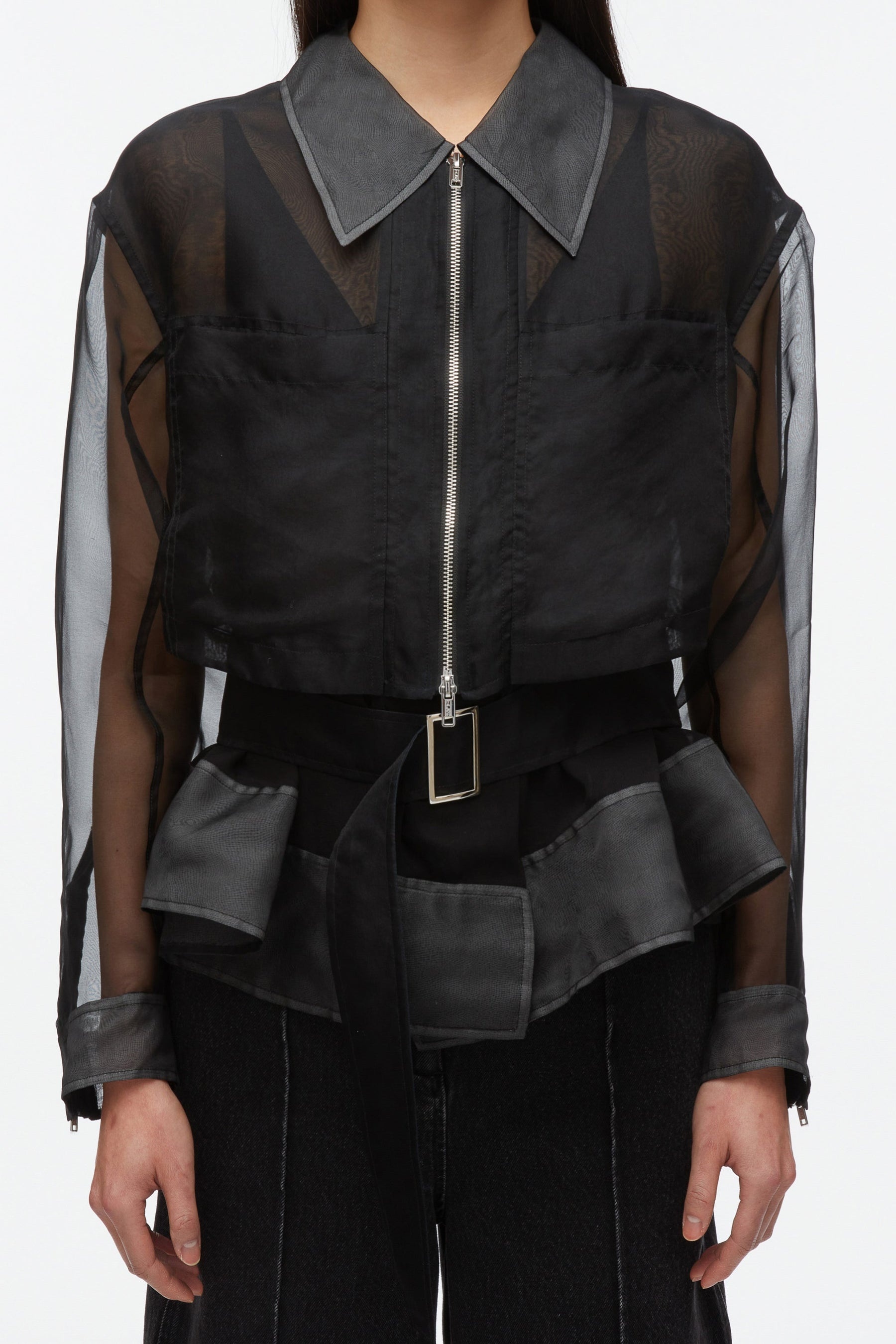 Organza Belted Flounce Utility Jacket - 5