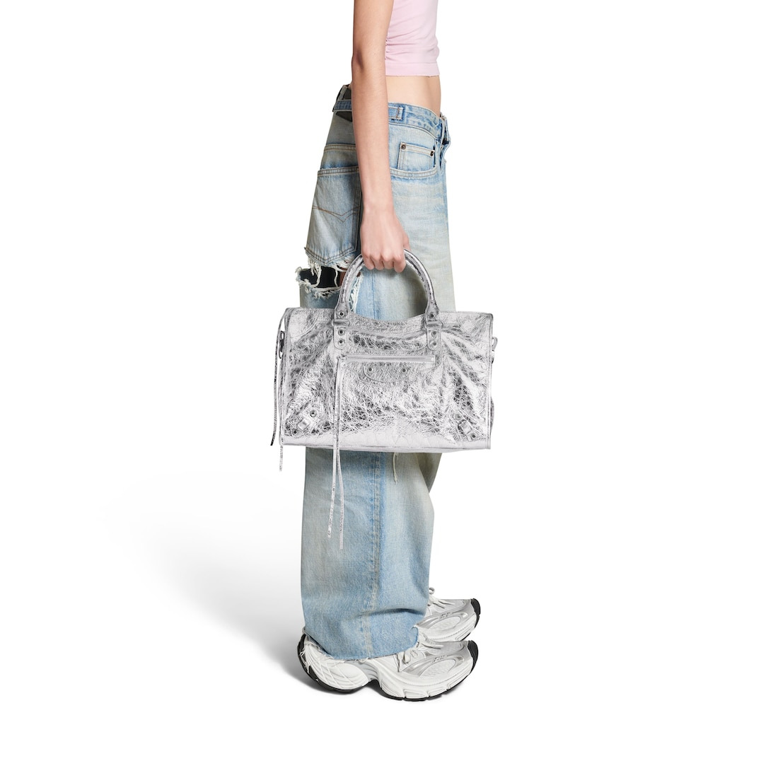 Women's Le City Medium Bag Metallized in Silver - 9