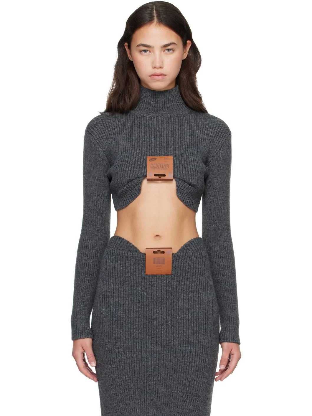 Gray Mix Wool Rib Turtleneck - 1