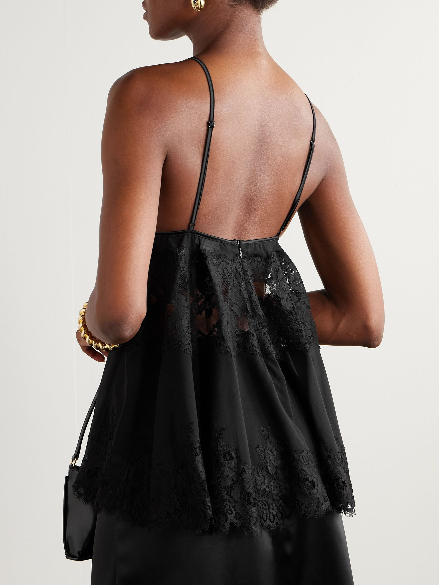 Scalloped lace-trimmed chiffon camisole Black - 3