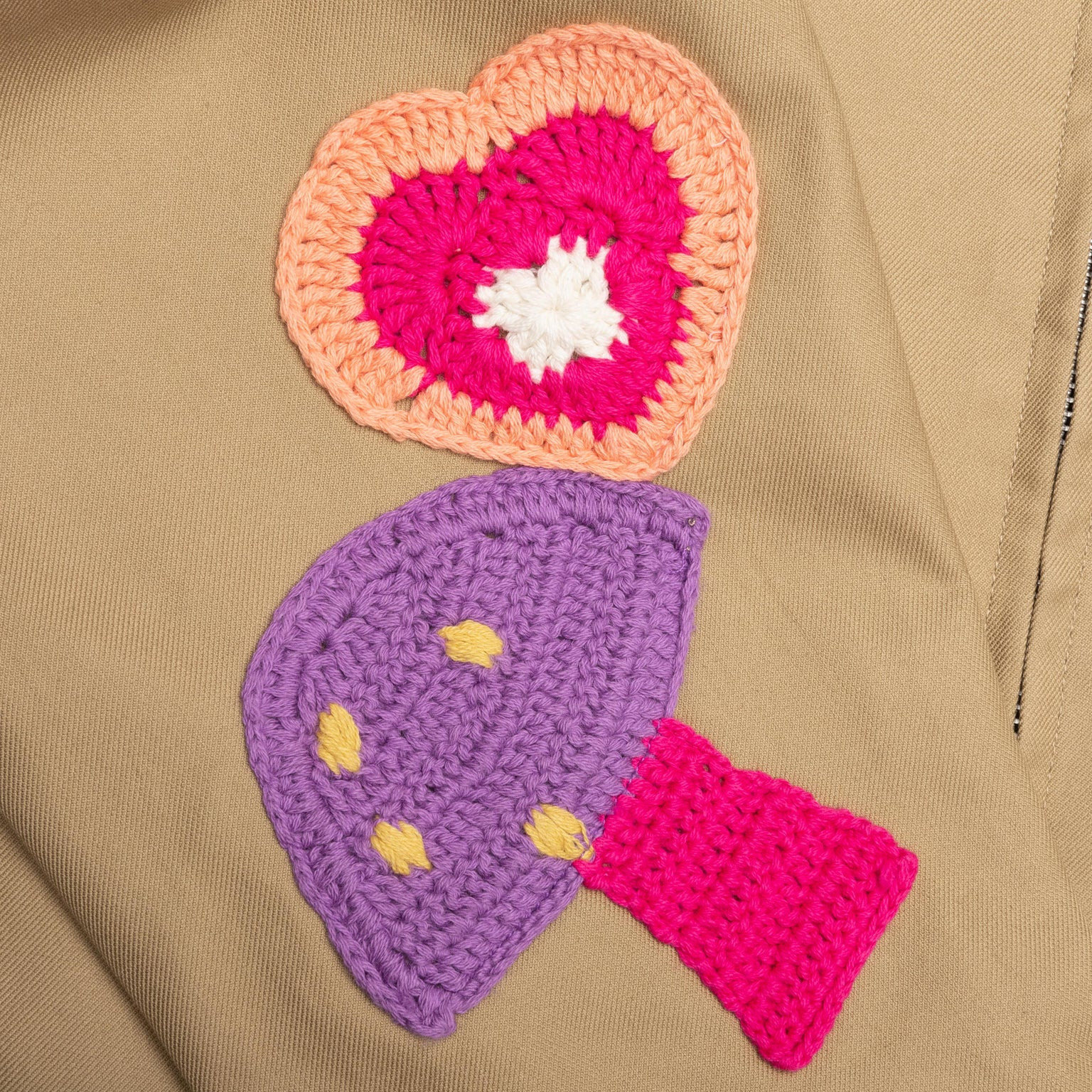 CROCHET PATCH WORKER JACKET - SAND - 4