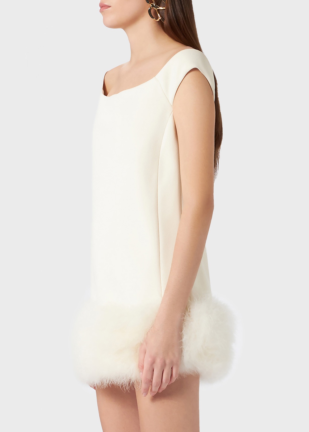 CRÊPE SABLE' VISCOSE DRESS WITH MARABOU FEATHERS - 5