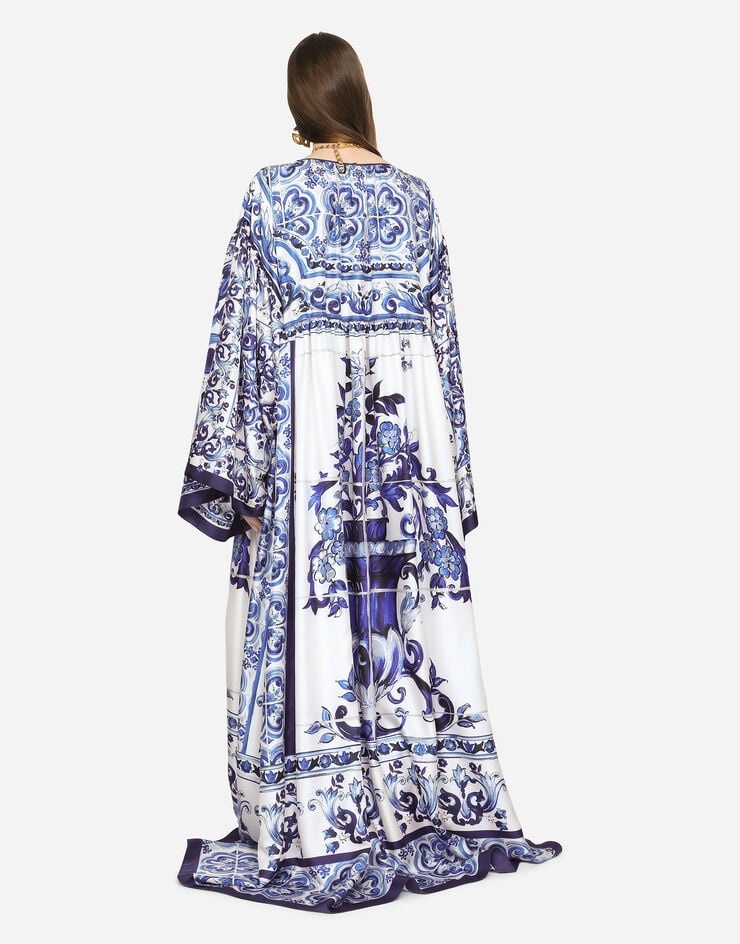 Silk twill caftan with majolica print - 3
