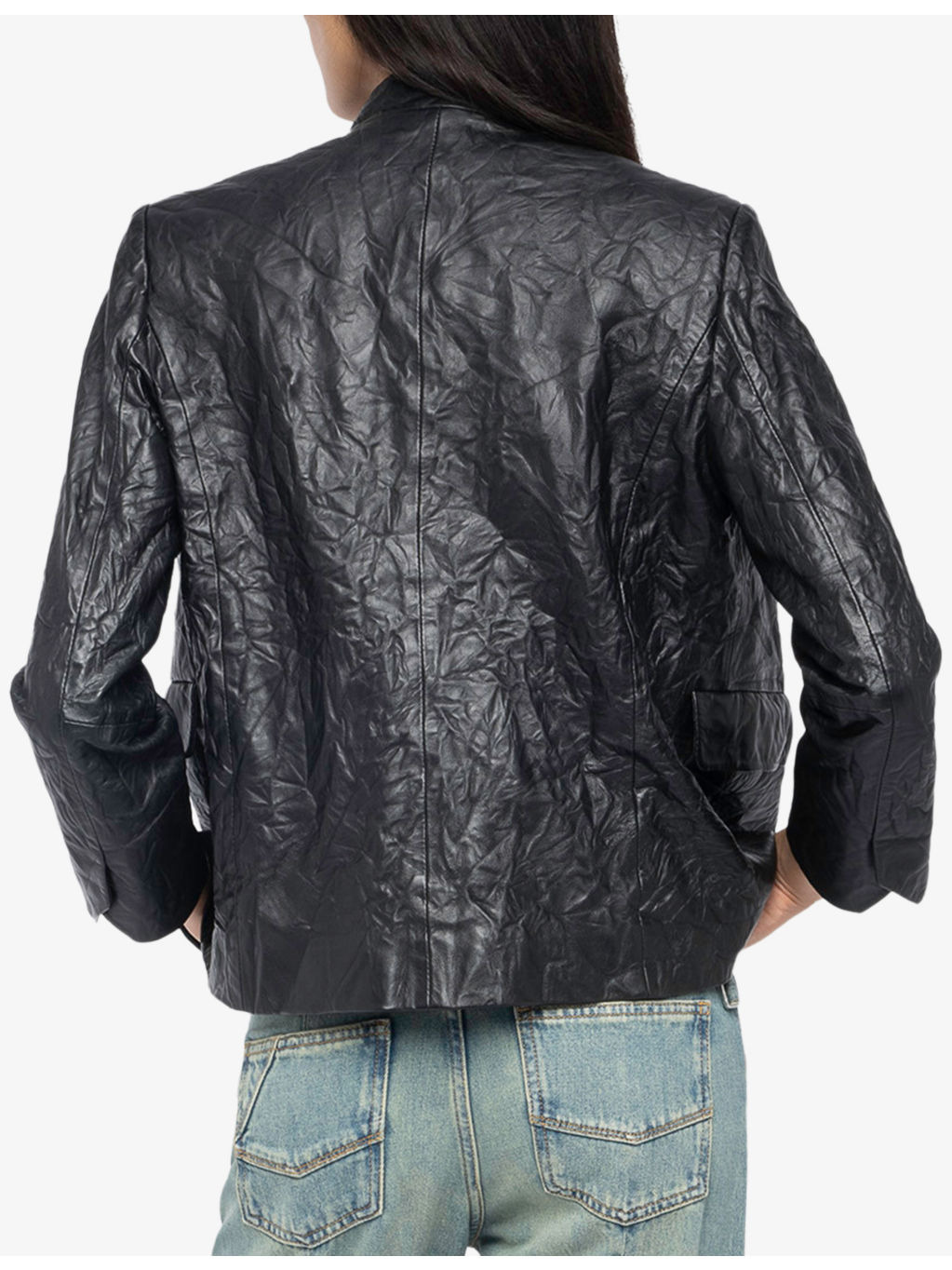Veryn Collarless Slim-Fit Crinkled-Leather Jacket - 4